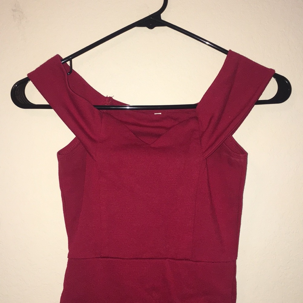 Off Shoulder Asymmetrical Red Dress - Picture 2 of 2